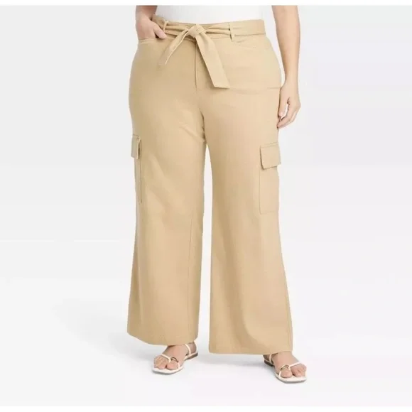 Ava & Viv High-Rise Wide Leg Cargo Pants Tan Women Plus Sizes choose your size👇 - Picture 3 of 9